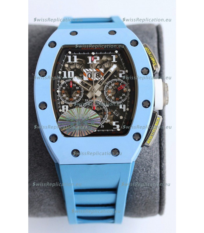 Richard Mille RM011 Blue Ceramic Casin Blue Rubber Strap 1:1 Mirror Swiss Replica Watch 