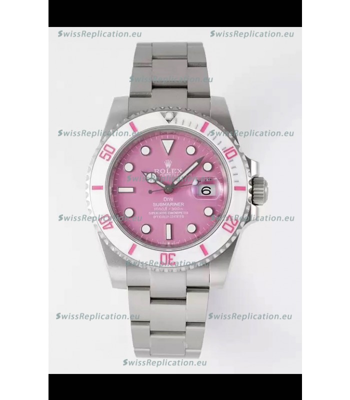 Rolex Submariner DiW Stainless Steel Casing White Ceramic Bezel Pink Dial Edition Watch 
