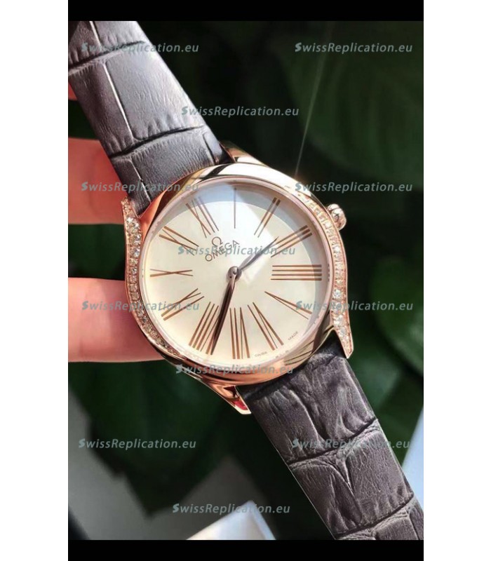 Omega De Ville Tresor Edition Swiss Quartz Watch 36MM Rose Gold Casing White Dial