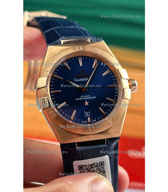 Omega Co-Axial Constellation 39MM Rose Gold Bue Dial 1:1 Mirror Replica Watch