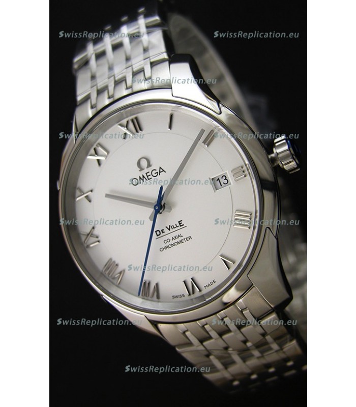 Omega De-Ville Annual Calendar Steel Strap Swiss Replica Watch 1:1 Mirror Edition in White Dial