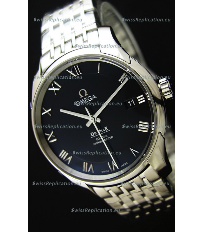 Omega De-Ville Annual Calendar Steel Strap Swiss Replica Watch 1:1 Mirror Edition in Black Dial