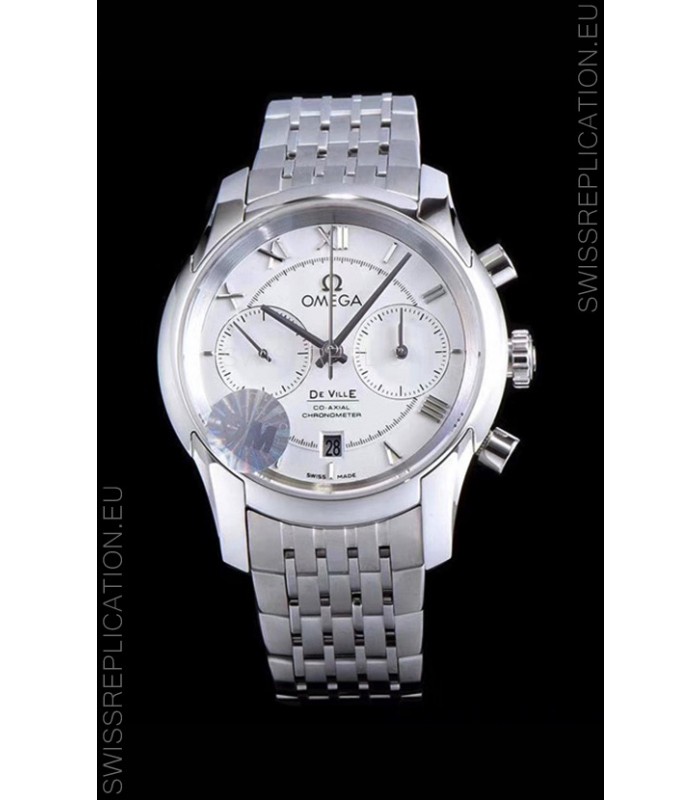 Omega De Ville Chronograph 1:1 Mirror Replica Watch in White Dial 42MM