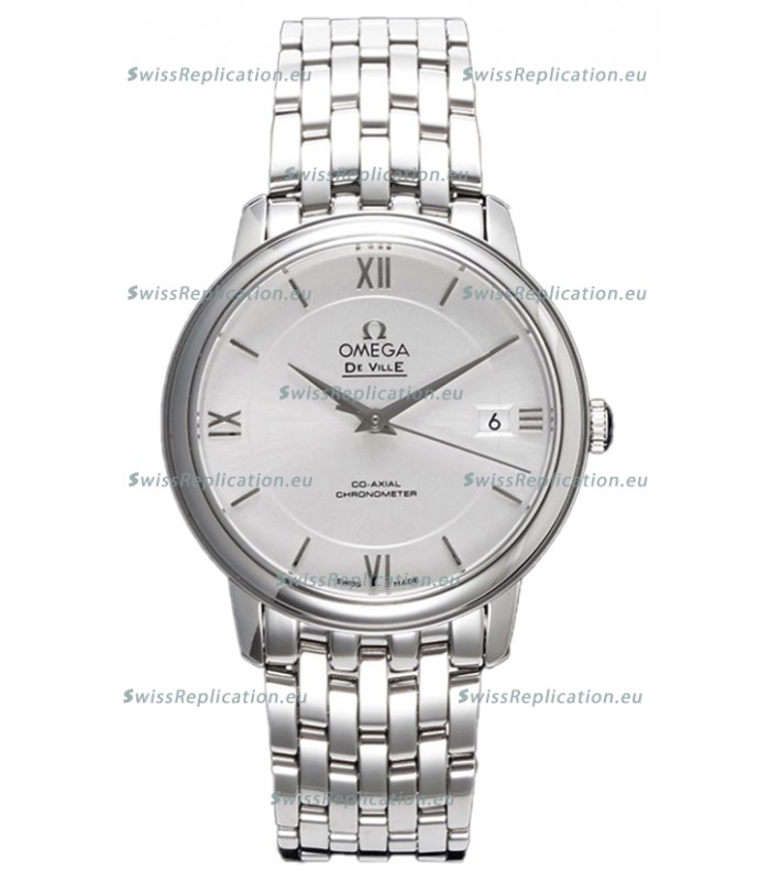 Omega De Ville Co-Axial Chronometer 36.8MM Swiss Replica Watch in Silver Dial 