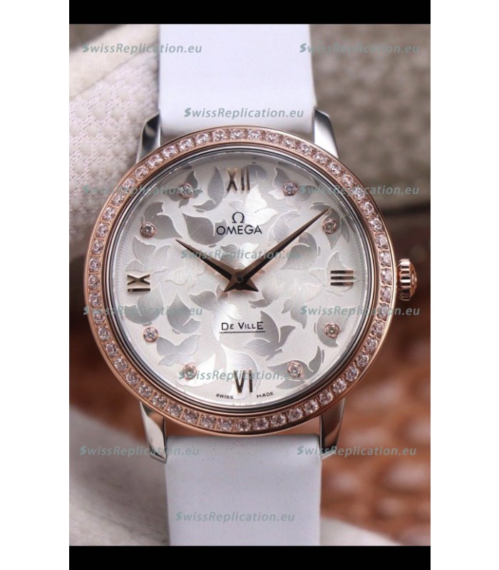 Omega De Ville Floral Dial Swiss Quartz Movement in Two Tone Casing - Steel Dial