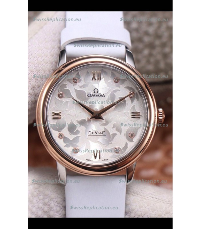 Omega De Ville Floral Dial Swiss Quartz Movement in Two Tone Casing - Steel Dial