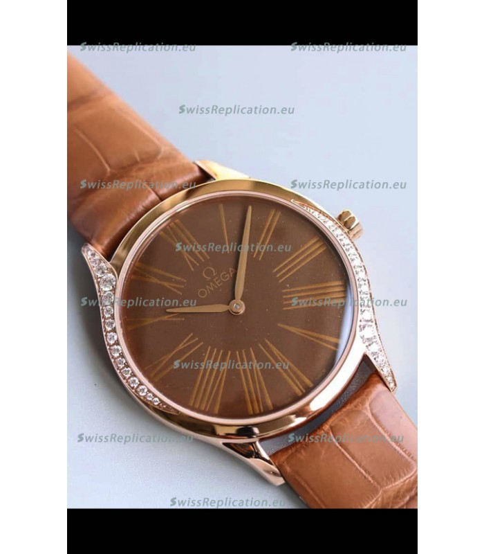 Omega De Ville Tresor Edition Swiss Quartz Watch 36MM Rose Gold Casing Brown Dial