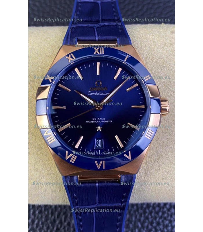 Omega Co-Axial Constellation 41MM Rose Gold 904L Steel - Blue Dial 1:1 Mirror Replica Watch