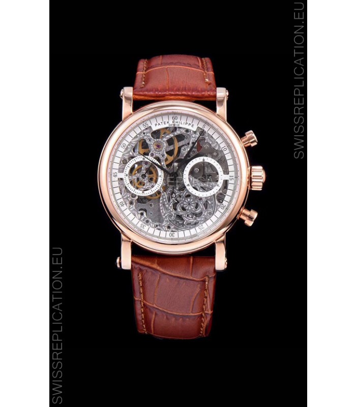 Patek Philippe Complications Skeleton Chronograph Watch in Rose Gold 