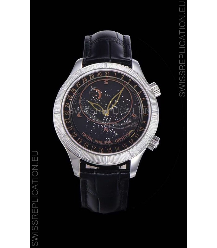 Patek Philippe 6102R Grand Compilations Handwind Swiss Replica Watch - Rugged Bezel Black Dial