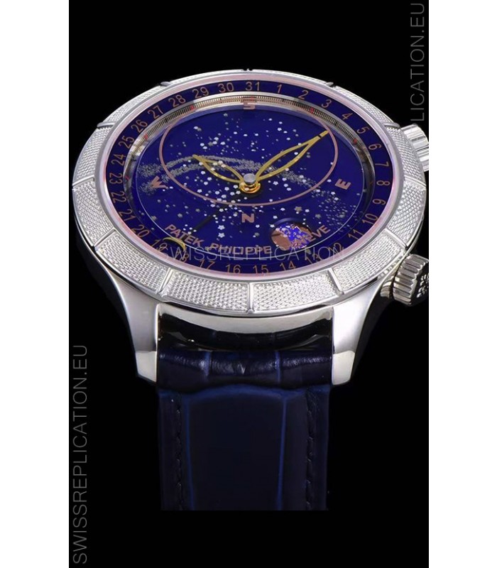 Patek Philippe 6102R Grand Compilations Handwind Swiss Replica Watch - Rugged Bezel Blue Dial