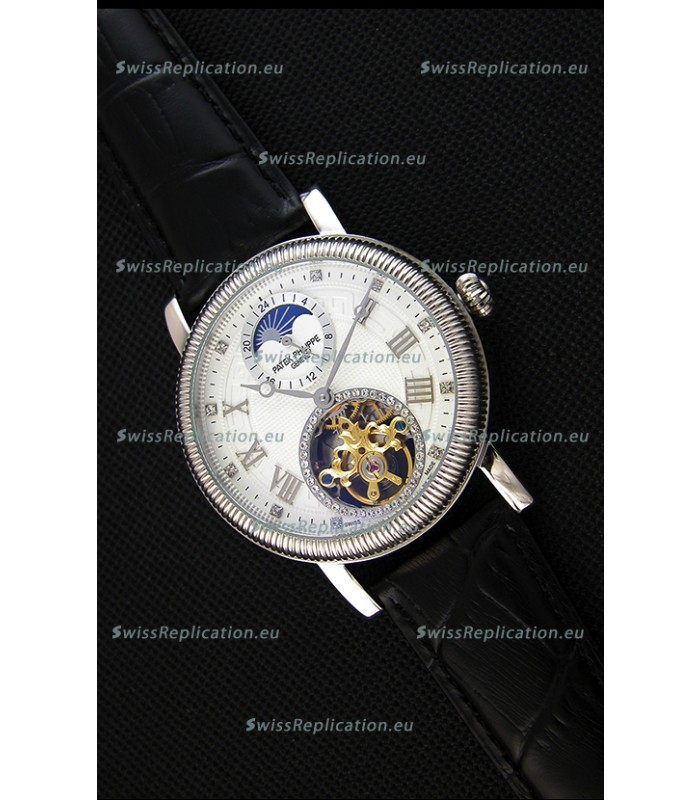 Patek Philippe Japanese MoonPhase Tourbillon Replica Watch White Dial