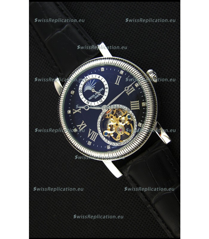 Patek Philippe Japanese MoonPhase Tourbillon Replica Watch Black Dial
