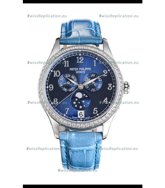 Patek Philippe Complications 4948G Annual Calendar Moonphase Blue Dial White Gold Swiss Replica 