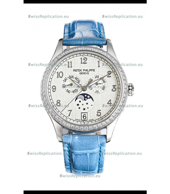 Patek Philippe Complications 4948G Annual Calendar Moonphase White Dial White Gold Swiss Replica 