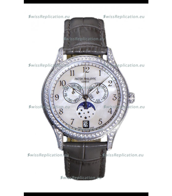 Patek Philippe Complications 4948G Annual Calendar Moonphase Pearl Dial White Gold Swiss Replica 