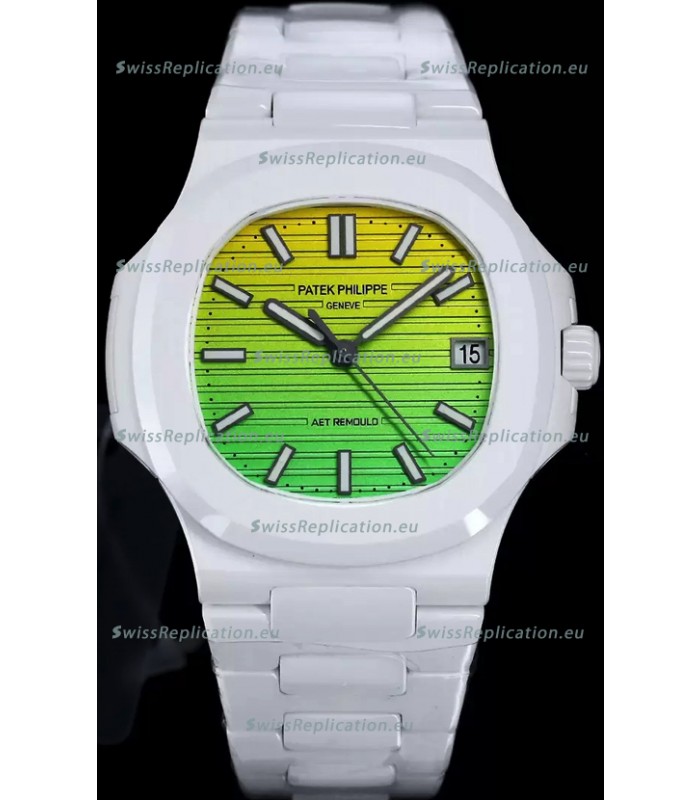 Patek Philippe Nautilus 5711 AET Remould White Ceramic Edition Gradient Yellow/Green Dial Swiss Replica Watch
