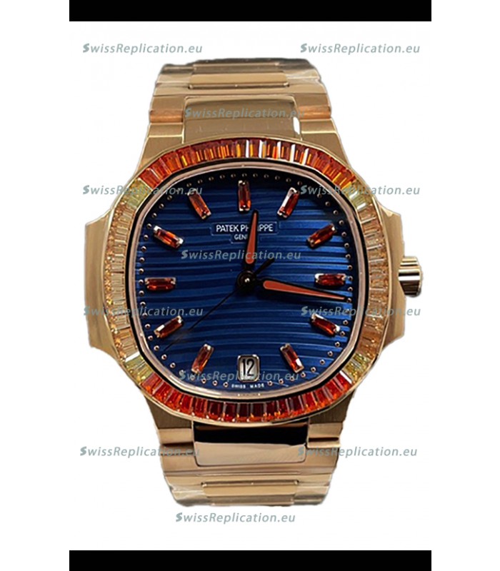 Patek Philippe Nautilus 7118R 35MM 1:1 Rose Gold Case Blue Dial 1:1 Mirror Replica Watch