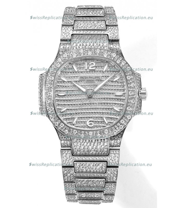 Patek Philippe Nautilus 7118R 35MM 1:1 Diamonds Paved Watch in Steel Casing 
