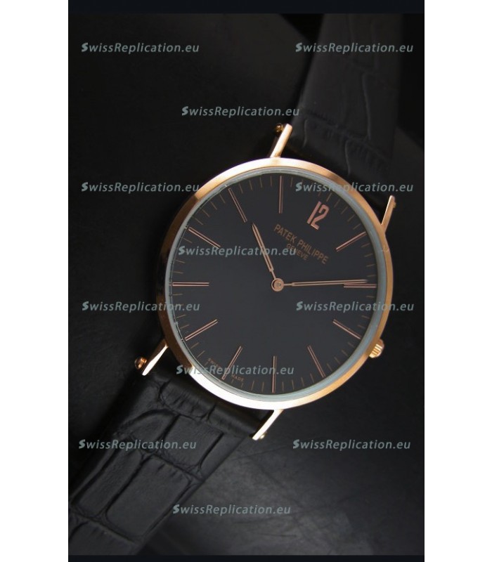 Patek Philippe Calatrava Ulta-Thin Swiss Quartz Watch Rose Gold Case