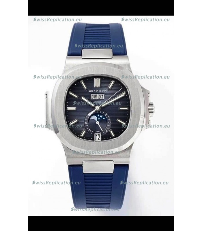 Patek Philippe Nautilus 5726A 1:1 Mirror Swiss Watch Blue Dial Rubber Strap