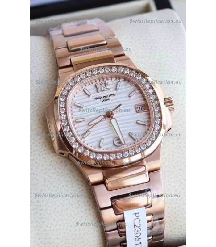 Patek Philippe Nautilus 7010/1GR-011 32MM 1:1 Mirror Replica - Genuine Diamonds on Bezel 