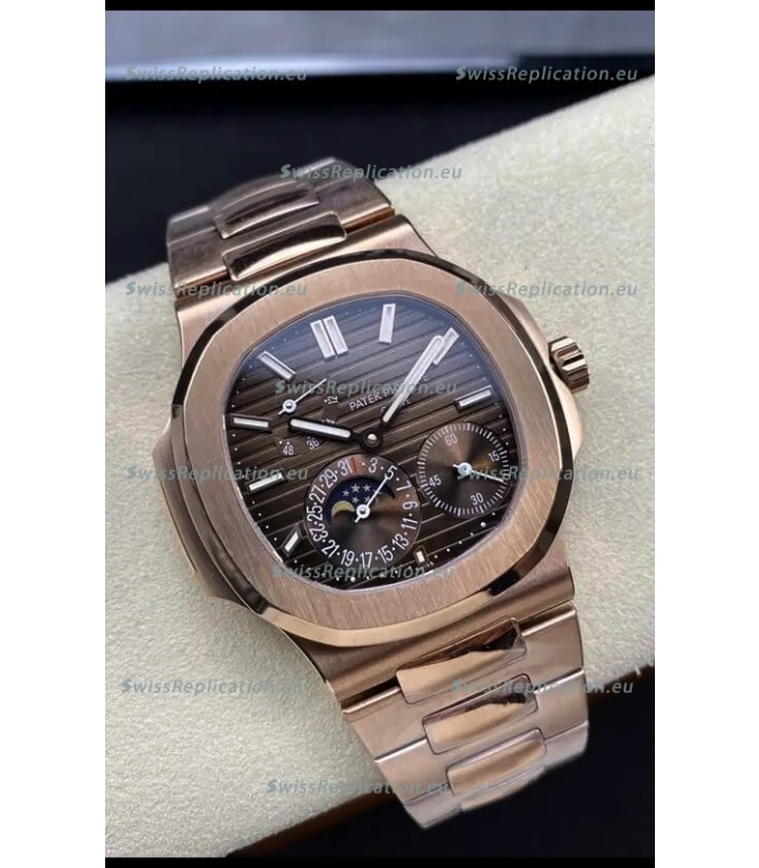 Patek Philippe Nautilus 5712/R 1:1 Quality Swiss Replica Watch in Brown Dial Rose Gold Strap