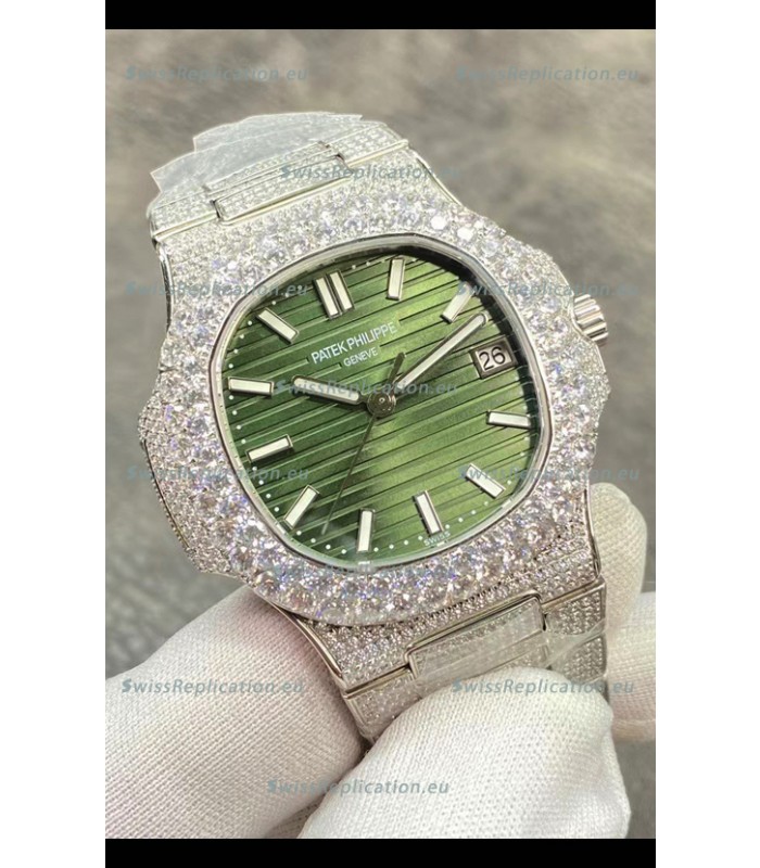 Patek Philippe Super Clone Nautilus 5711/1A-014 Diamonds Paved Edition Green Dial