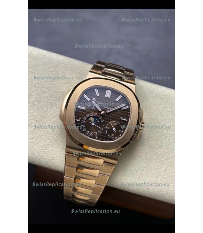 Patek Philippe Super Clone Nautilus 5712/R 1:1 Quality Watch in Brown Dial Gold Strap