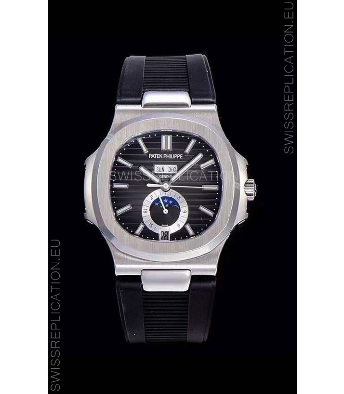 Patek Philippe Nautilus 5726A 1:1 Mirror Swiss Watch Black Dial Rubber Strap 