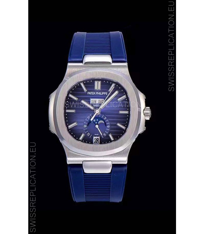 Patek Philippe Nautilus 5726A 1:1 Mirror Swiss Watch Blue Dial Rubber Strap 