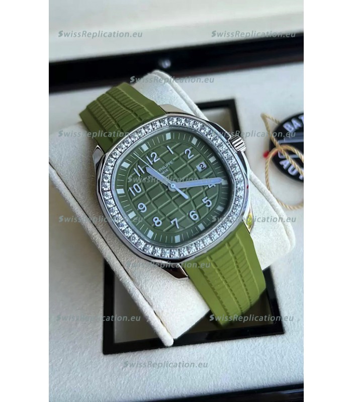 Patek Philippe Aquanaut 5267 Swiss Replica Green Dial in Stainless Steel Diamonds Bezel 38.5MM