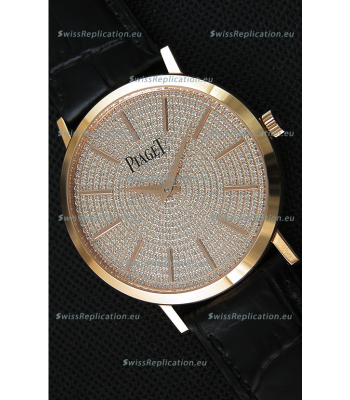 Piaget Altiplano G0A36128 Paved Diam Dial Swiss Quartz Replica Watch in Pink Gold Case