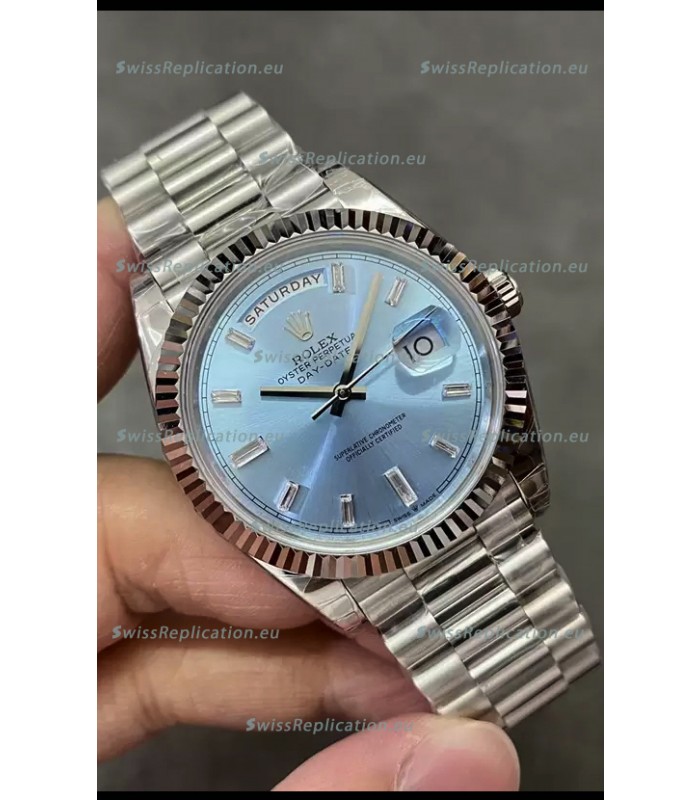 Rolex Day Date Presidential Stainless Steel ICE Blue Dial Watch 40MM - 1:1 Mirror Quality
