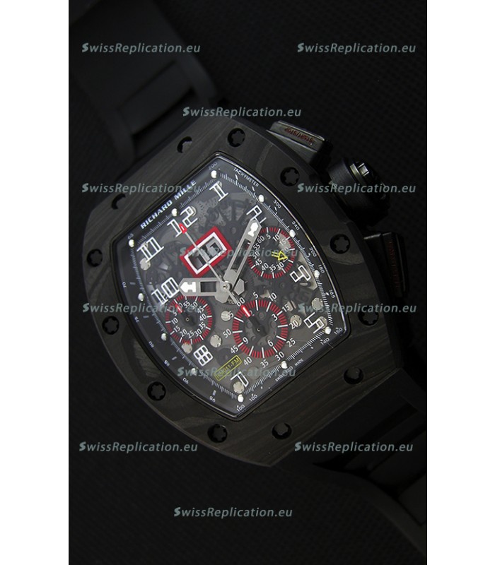 Richard Mille RM011-FM Felipe Massa One Piece Black Forged Carbon Case Watch in Black Strap