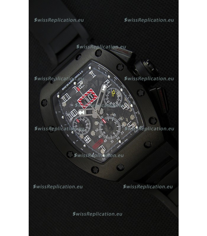 Richard Mille RM011-FM Felipe Massa Black Ceramic Case Watch in Black Strap