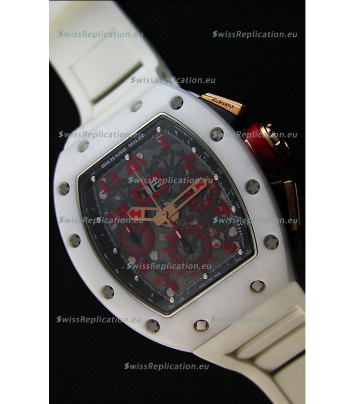 Richard Mille RM011-FM Felipe Massa White Ceramic Case Watch in White Strap