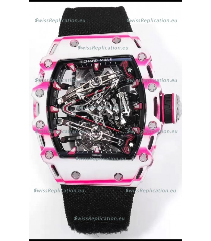 Richard Mille RM38-02 White/Pink Carbon Bubba Watson Black Nylon Tourbillon Movement 1:1 Mirror Replica