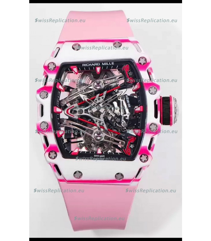 Richard Mille RM38-02 White/Pink Carbon Bubba Watson Pink Rubber Tourbillon Movement 1:1 Mirror Replica
