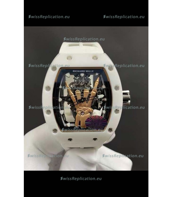 Richard Mille RM66 Flying Genuine Tourbillon White Ceramic White Strap Superclone Replica Watch 