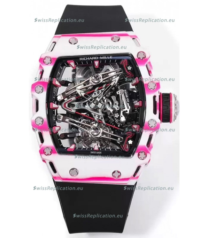 Richard Mille RM38-02 White/Pink Carbon Bubba Watson Black Rubber Tourbillon Movement 1:1 Mirror Replica