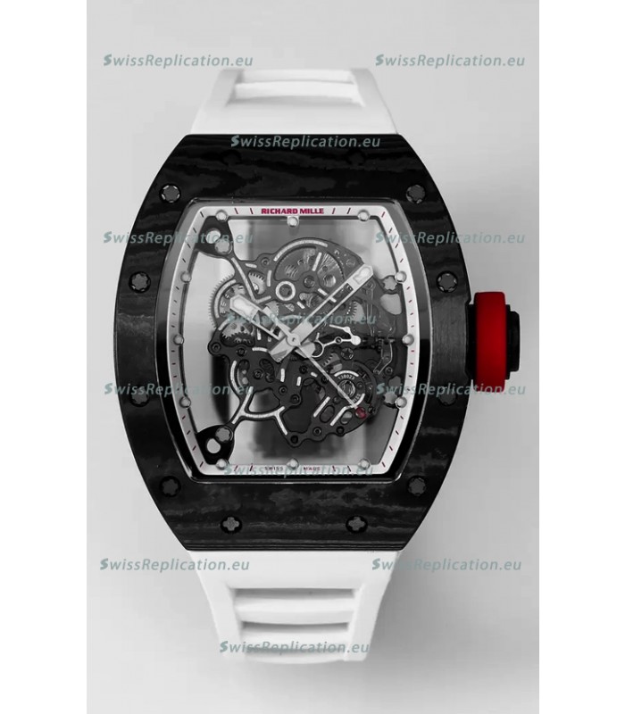 Richard Mille RM055 Black Carbon Casing White Rubber 1:1 Superclone Genuine Tourbillon Watch 