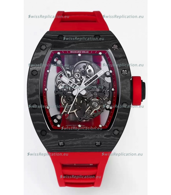 Richard Mille RM055 Black Carbon Casing Red Rubber 1:1 Superclone Genuine Tourbillon Watch 