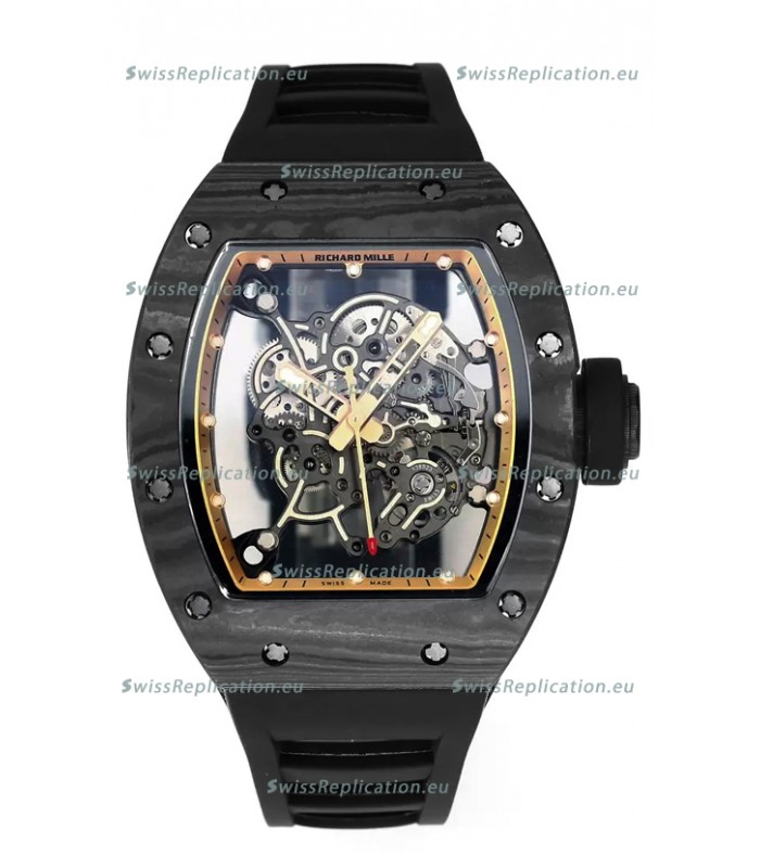 Richard Mille RM055 Black Carbon Casing Black Rubber 1:1 Superclone Genuine Tourbillon Watch 