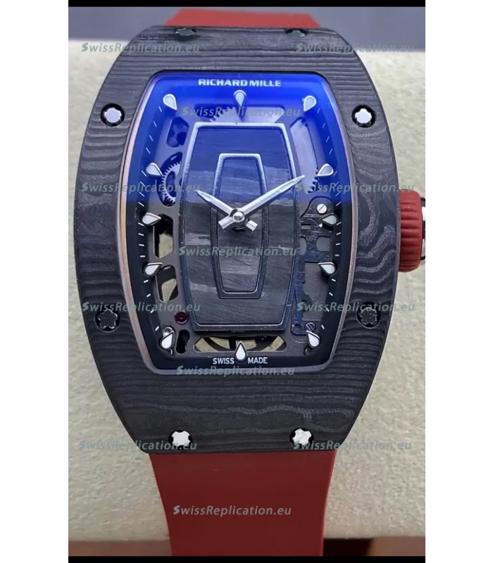 Richard Mille RM07 Black Carbon Casing Red Strap 1:1 Superclone Swiss Replica Watch 