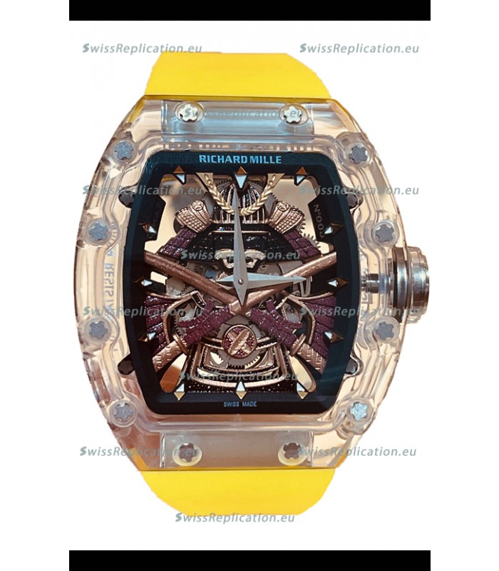 Richard Mille RM047 Samurai Genuine Tourbillon Watch Yellow Strap in Sapphires Casing 