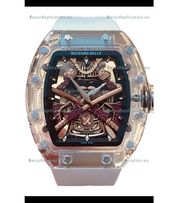 Richard Mille RM047 Samurai Genuine Tourbillon Watch White Strap in Sapphires Casing