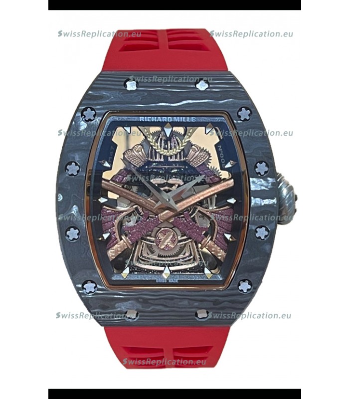 Richard Mille RM047 Samurai Genuine Tourbillon Watch in Carbon Casing Red Strap