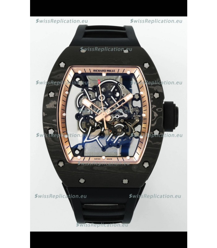 Richard Mille RM055 Black Carbon Casing Gold Rims 1:1 Superclone Genuine Tourbillon Watch 