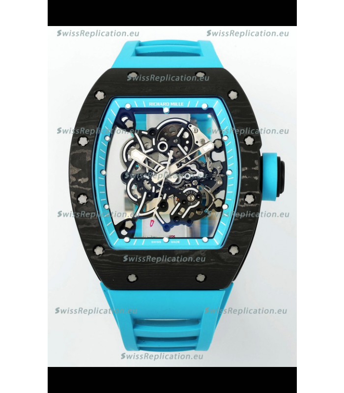 Richard Mille RM055 Black Carbon Casing Blue Rims 1:1 Superclone Genuine Tourbillon Watch 